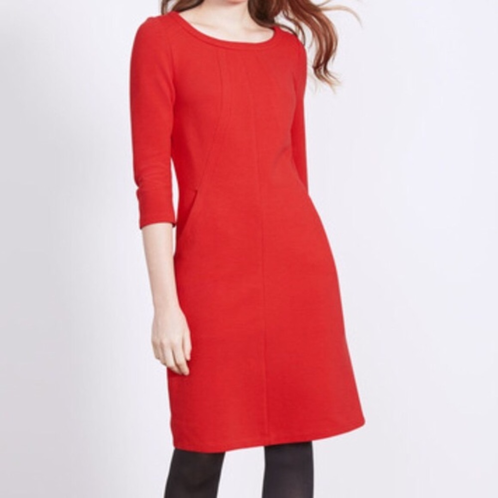Boden Ottoman Ribbed Shift Dress Red Wh538 Size 10